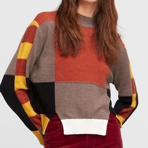Aldo Martins Colorblock Patchwork Sweater Wool Blend Mod Sz Medium Artsy Boho